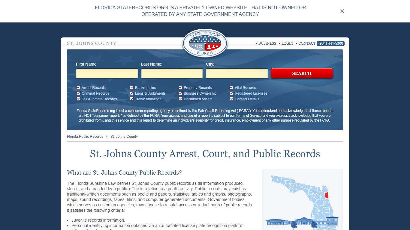 St. Johns County Arrest, Court, and Public Records